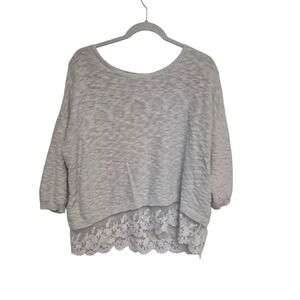 Chicos Women's Gray Lace‎ Hem 3/4 Sleeve Knit Pullover Sweater Size XL3